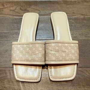 ANINE BING Womens Beige Logo Ria Square Toe Slip On Slide Sandals Shoes 37